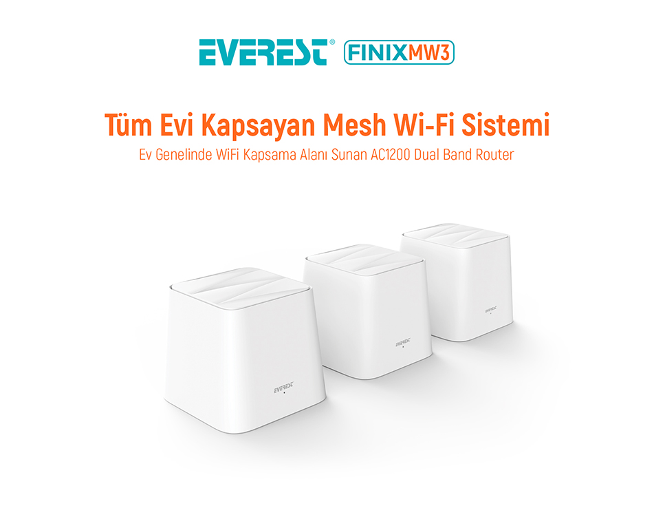 Everest FINIX MW3-3P Kablosuz Mesh WiFi AC1200 Dual Band Gigabit Router - 3'Lü